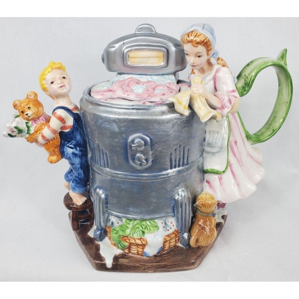 Vintage Collections Etc 8" Handmade Ceramic Teapot Old Ringer Washer